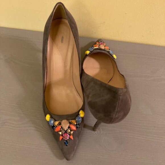 J. Crew Shoes - Vintage JCrew grey suede multicolored gems embellishment, size 9.5